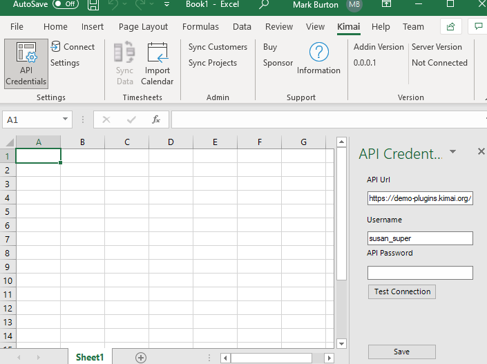 Set the API credentials in the Excel Add-in