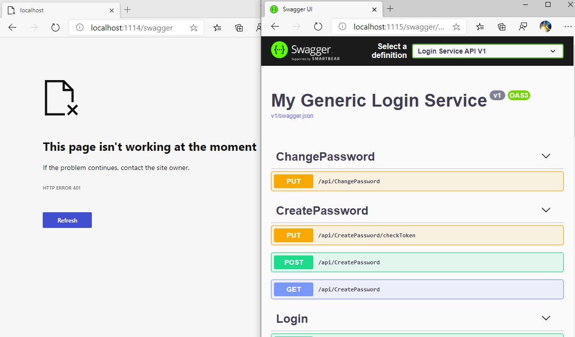 Public facing swagger returns 401 internal works