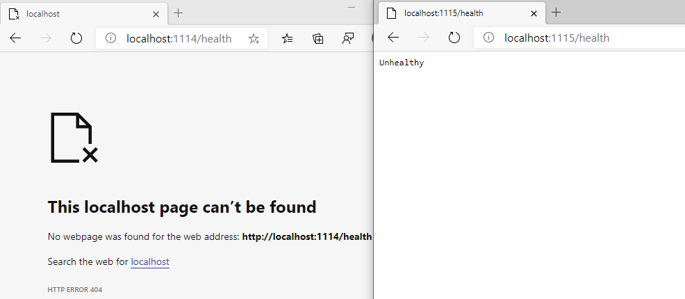 HealthCheck external shows 404 while internal shows overall health status