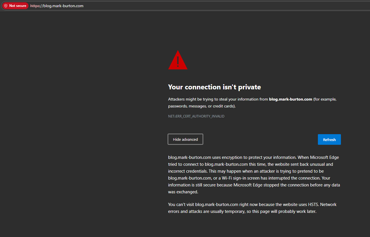 Invalid Certificate Warning