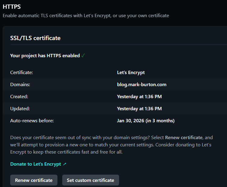 Netlify Domain Management Screen Let&#39;s Encrypt Certificate