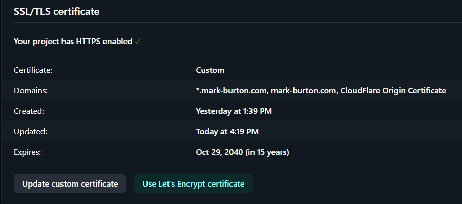 Netlify Domain Management Screen Let&#39;s Encrypt Certificate Request