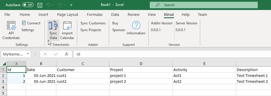 Set the API credentials in the Excel Add-in