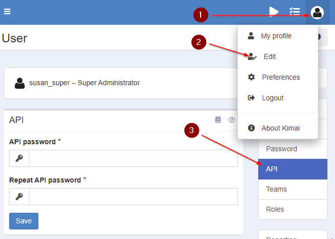 Create an API Password in Kimai